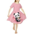thumbnail image 2 of Yuyamidu Panda One-Shoulder Dress for Girls 7-8 Cute Short Sleeve Midi Dresses for Going Out Playing Beach Causal Kids A Line Swing Twirl Dress, Pink Summer Dresses, 2 of 6