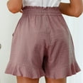 thumbnail image 6 of RYRJJ Womens Ruffle Flowy Shorts High Waisted Wide Leg Drawstring Summer Striped Beach Shorts with Pockets(Wine,XL), 6 of 9