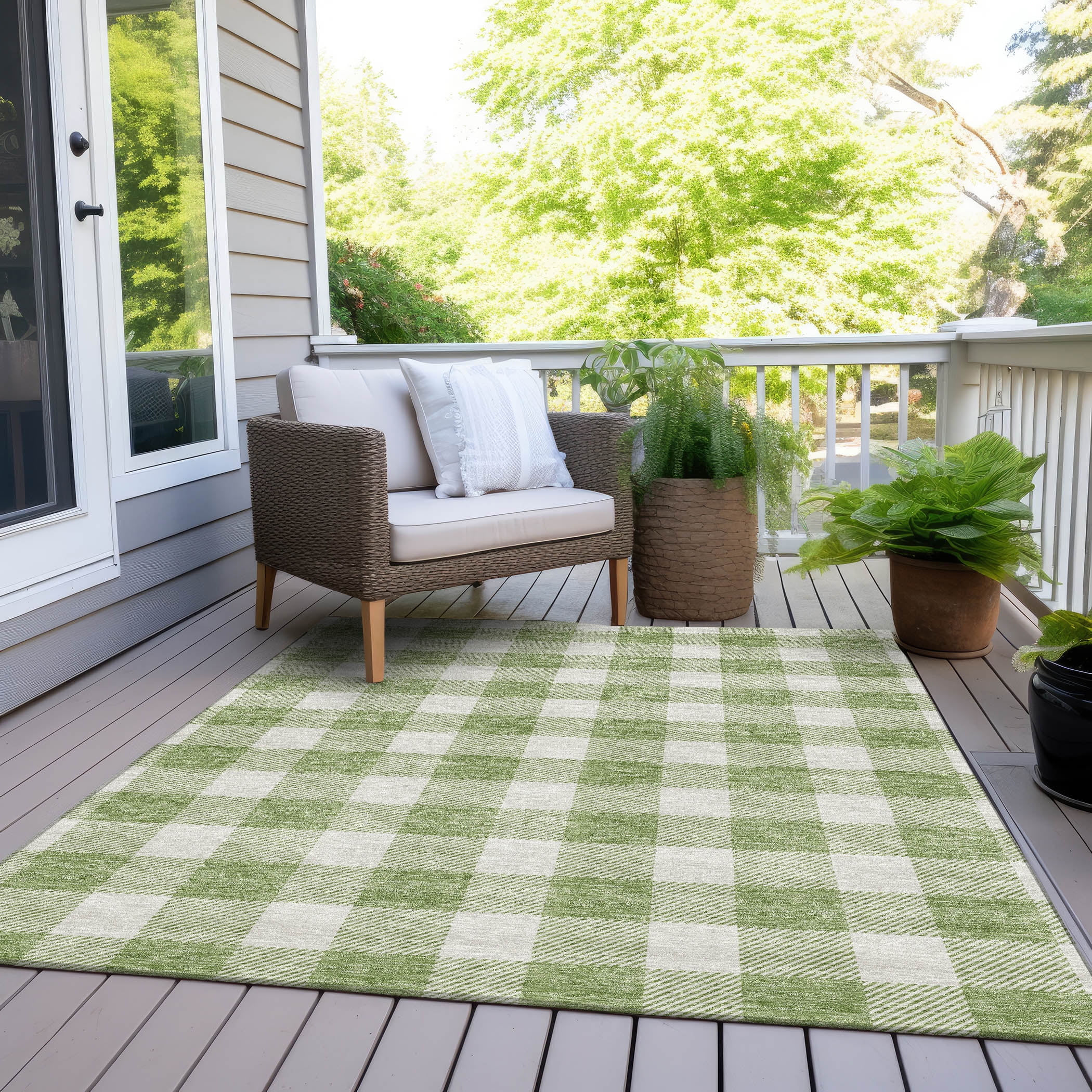 Addison Rugs Chantille Indoor/Outdoor Transitional Plaid Aloe Washable Rectangle Rug, 10' x 14'