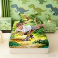 thumbnail image 3 of Manfei Cartoon T-Rex Wildlife Fitted Sheet Queen,Funny Animals Bedding,Green Yellow,3pcs,1 Fitted Sheet and 2 Pillowcases, 3 of 6