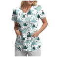 thumbnail image 4 of felwors Scrub Tops Women Short Sleeve V-Neck Holiday Printed Medical Nurse Uniforms Scrub Tops Shirt with Pockets (Sky Blue, S), 4 of 4