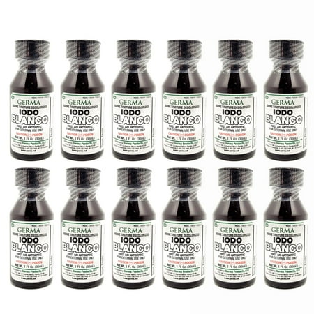 Germa White Iodine Tincture. First Aid Antiseptic. For Minor Scrapes, Cuts, Bruises and Burns. Prevents Skin Infection. 1 oz. Pack of 12