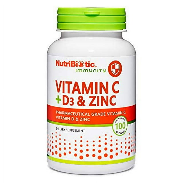 NutriBiotic – Vitamina C + Vitamina D3 y Zinc, 100 Cápsulas | Apoyo inmunológico potente e integral | Suplemento diario esencial y antioxidante | Sin gluten ni OGM