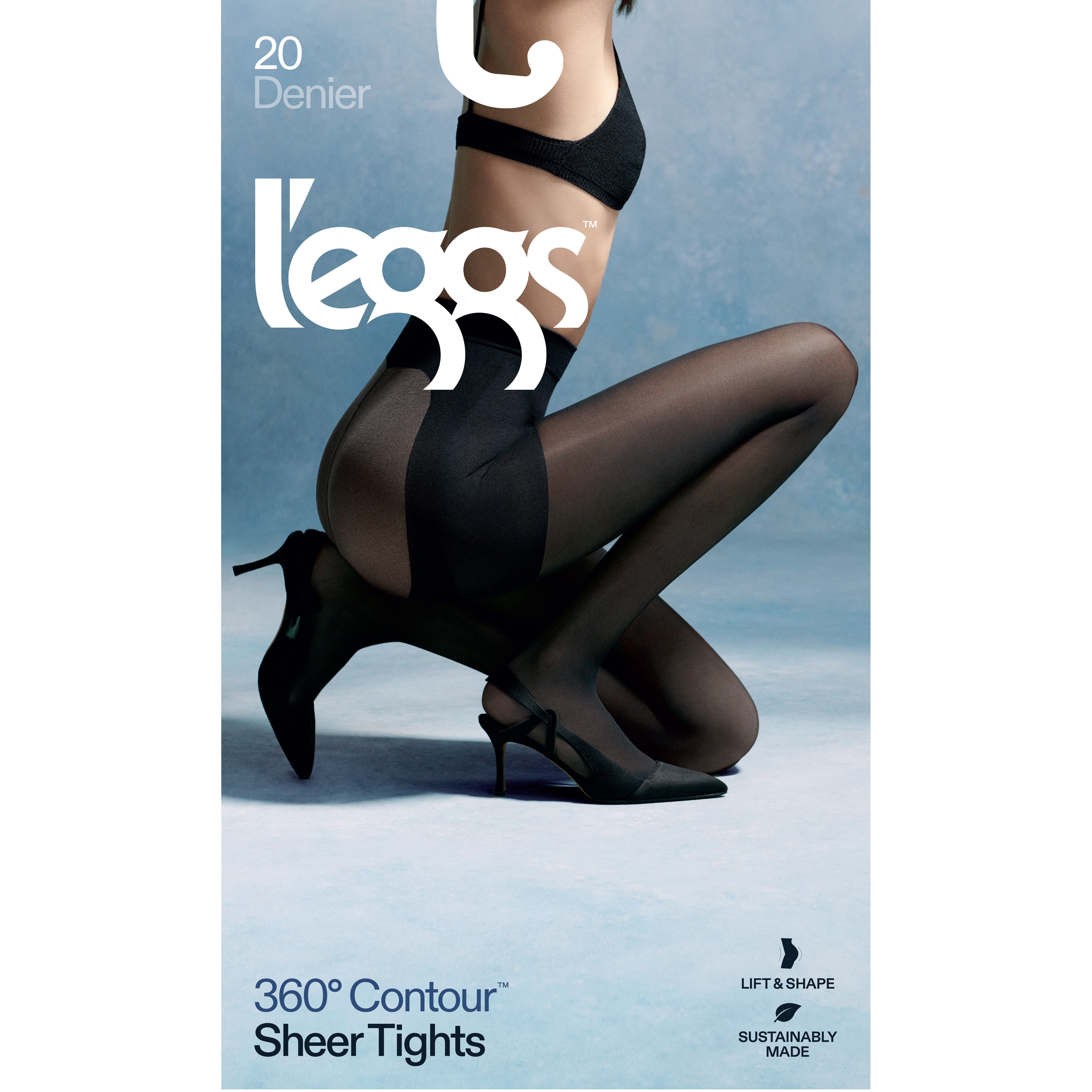 L'eggs 360 Contour Women's Control Top Sheer Tights, 20 Denier, Black, Up to 2XL