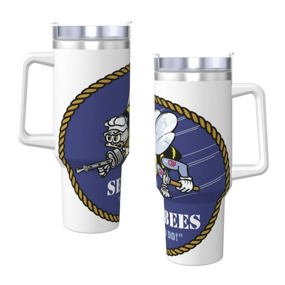 Seabee 40 Oz Tumbler With Handle And Straw Double Wall Stainless Steel Sublimation Tumbler With Handle Leakproof,Bpa-Free,Keep Cold Hours