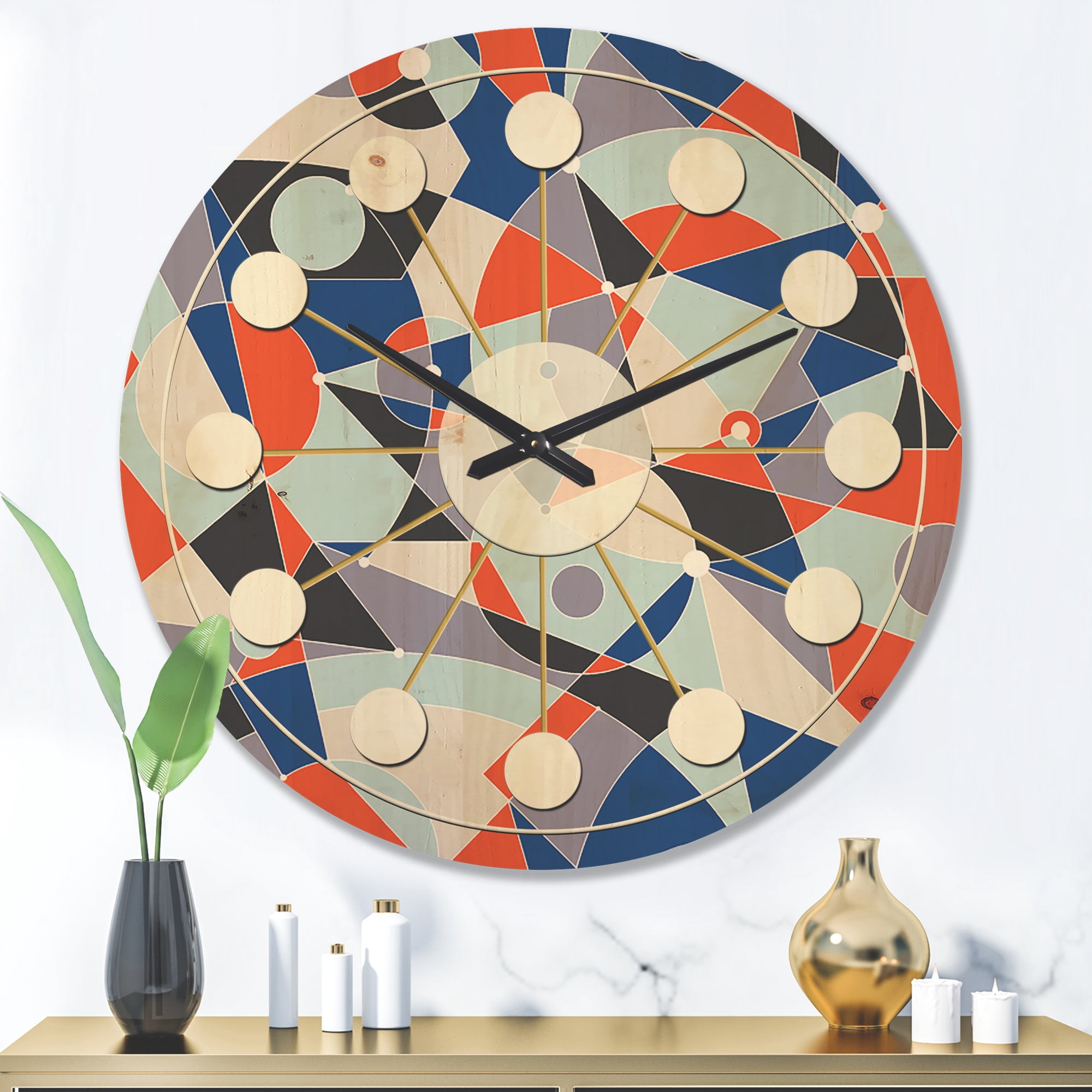 Designart 'Geometrical Retro Grid IV' Mid-Century Modern Wood Wall Clock