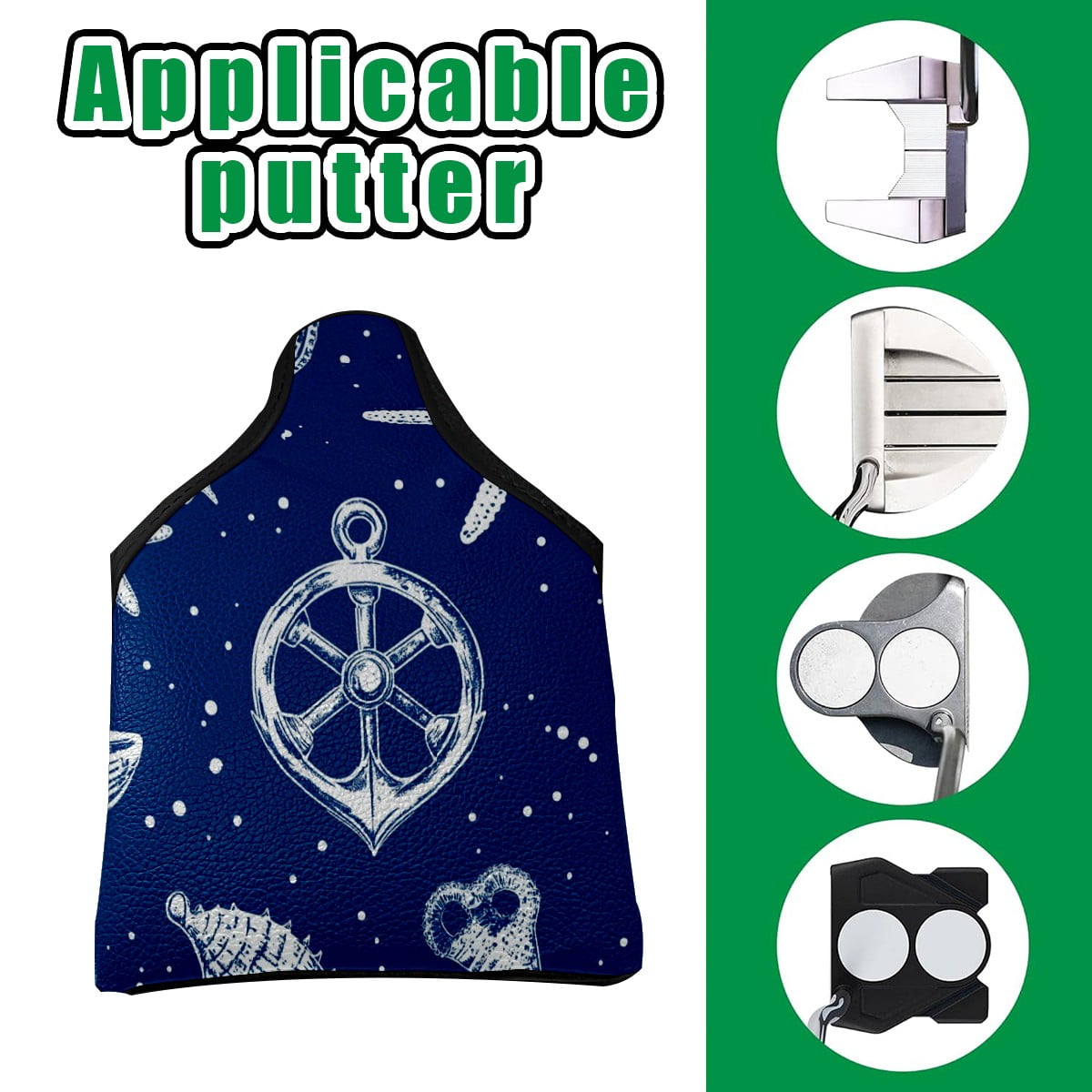 Golf Mallet Putter Cover Premium Leather Waterproof Golf Putter Head Cover with Magnetic Closure Ocean-themed Patterns