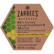 Zarbee's Naturals 96% Honey Cough Soothers + Mucus with Ivy Leaf ExtraCt, Lemon Menthol, 14 Ct