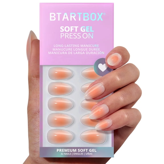 BTArtbox Press On Nails - Twilight Soft, Short Almond, 2-Week Wear, Easy-to-Apply, 32 Count All-in-One Kit