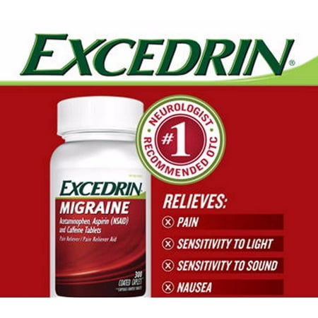 600 Caplets Excedrin Migraine Acetaminophen Aspirin Caffeine Pain Reliever Aid