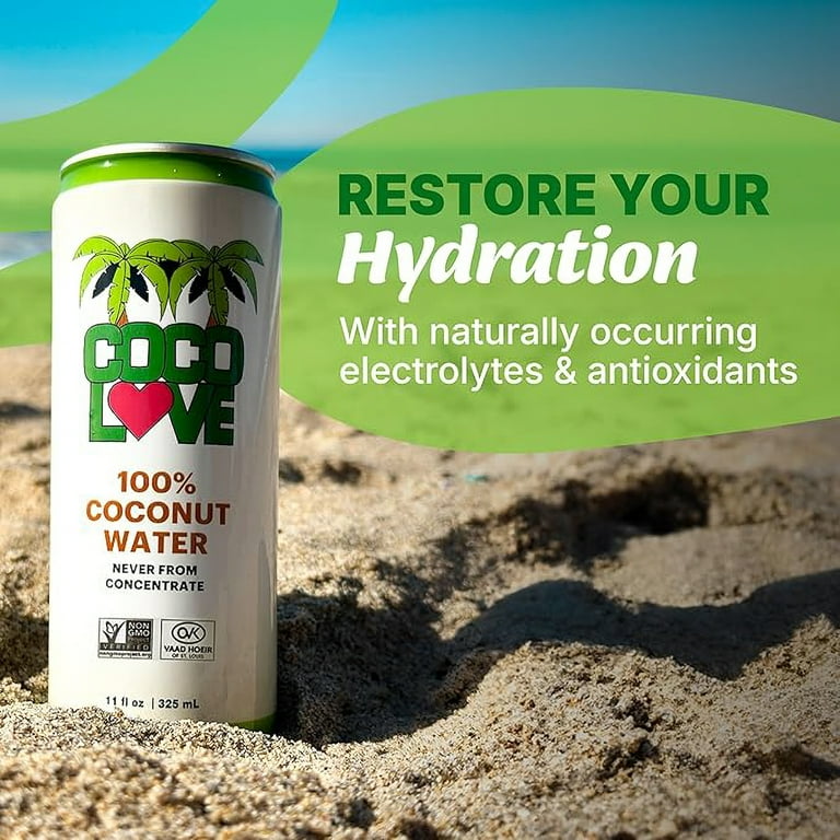 2 pack) Coco Love Coconut Water, 16.9 fl oz, Single Can, Liquids