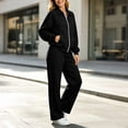 thumbnail image 4 of Tracksuits for Women Set Solid Color Zip Up Stand Collar Jacket and Wide Leg Pants with Pockets for Gym Workouts and Athletic Sports, 4 of 9