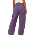 thumbnail image 6 of Nhthy Women's Summer Linen Loose Pants Straight Leg Trousers Button Elastic Waist Pockets Purple L, 6 of 7