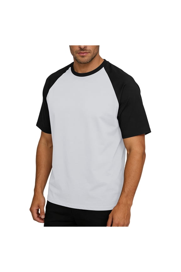 Men's Raglan Sleeve Baseball T-Shirt Summer Fashion Color Block Casual Loose Fit Tee White L