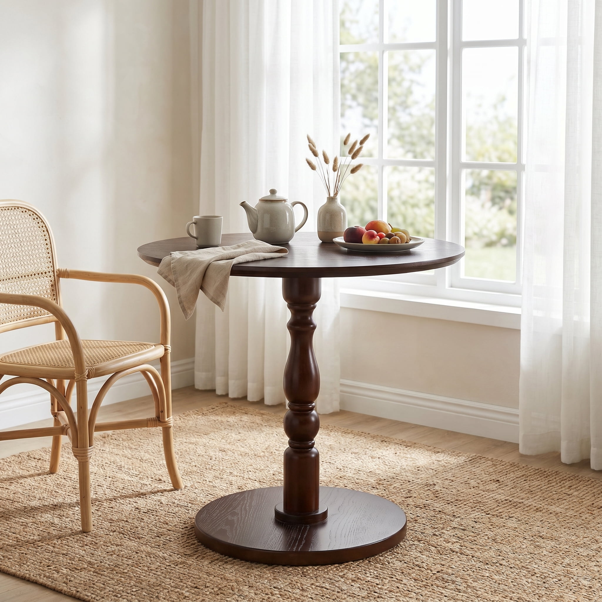 Homy Casa Round Side Table, 23.22 in Small Pedestal End Table for Living Room Bedroom, Walnut