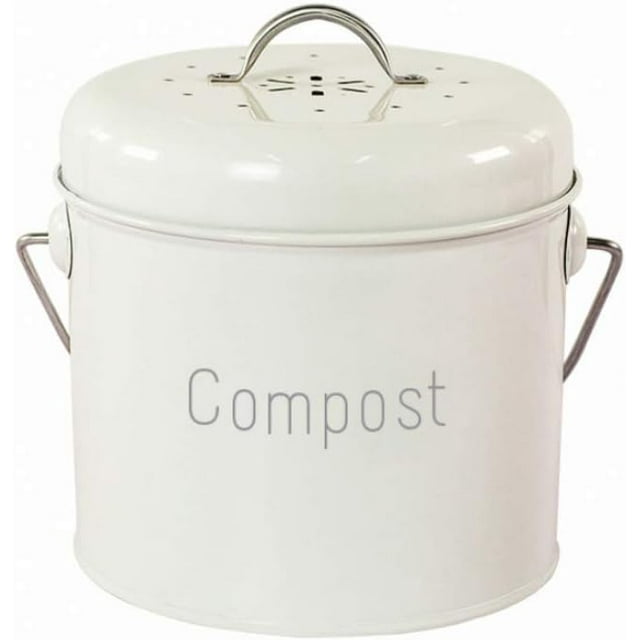Compost bin Kitchen Table Compost Collecting Container Kitchens, Antique Cream Color, for Food/Fruit/Nuts Waste Recycling-White