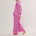thumbnail image 4 of Comfortable Women's Pajamas Silk Satin Pajamas Set For Women 2 Piece Floral Wide Leg Pants Set Long Sleeve Button Down Pj Shirts Set, Women Pajama Sets XL, 4 of 5
