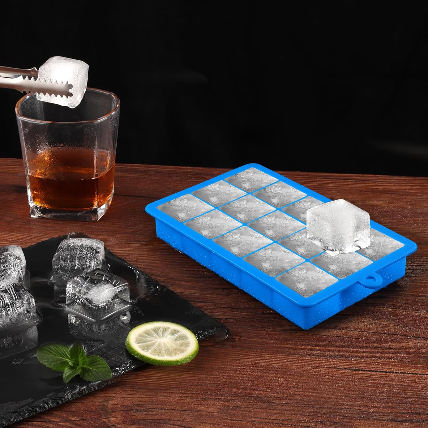 Silicone Ice Cube Trays,15 Square Ice Cube Tray with Lid,3 Pack Ice Cube Molds Set,Ice Molds Silicone,Ice Cube Maker,Large Ice Trays for Freezer Containers for Whiskey,Reusable & BPA Free (3 Colors)