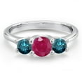 thumbnail image 3 of Gem Stone King 14K White Gold Red Ruby & Blue Diamond 3-Stone Engagement Ring | 1.09 Cttw | Round 5MM and 4MM | Three Stone Wedding Anniversary Promise Ring for Women (Size 7), 3 of 6
