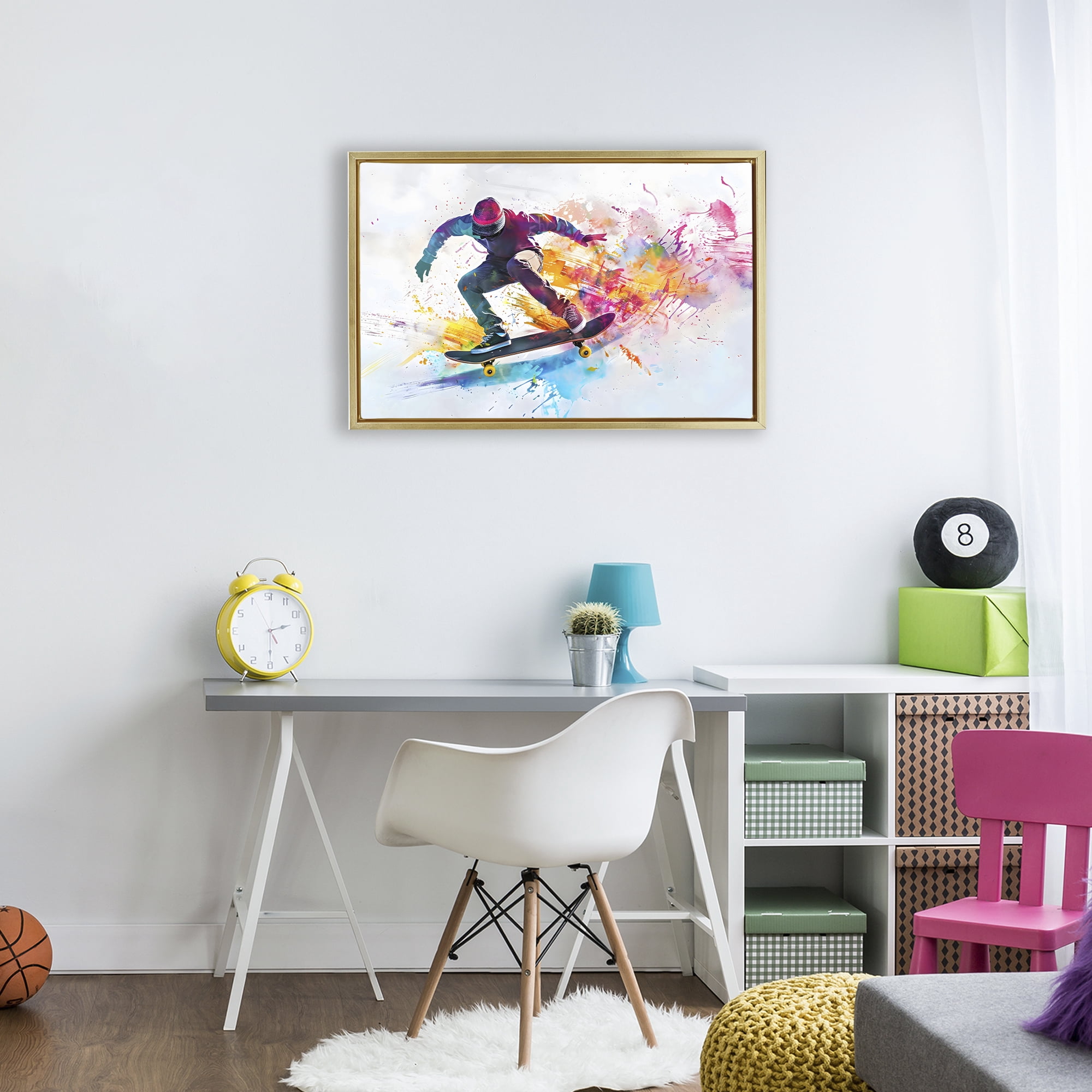 Stupell Industries Skateboarder in Motion Gold Framed Floater Canvas Wall Art, design by Creative Studio