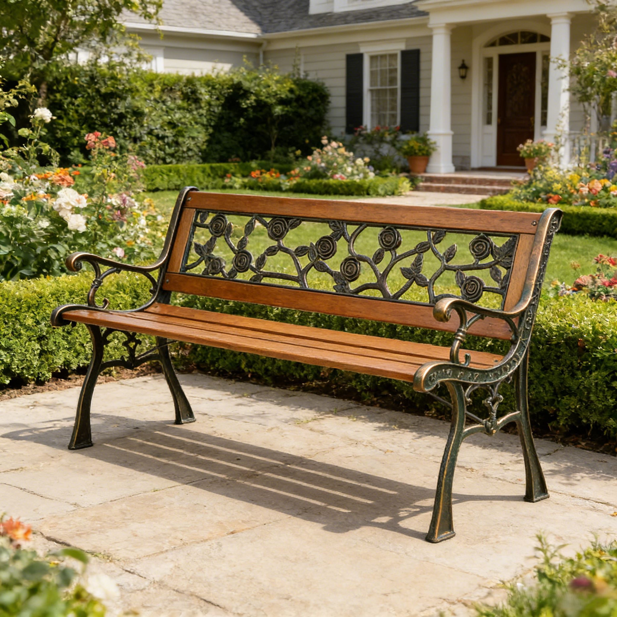 Ktaxon Wooden Garden Bench with Wagon Wheel Design, Rustic Fir