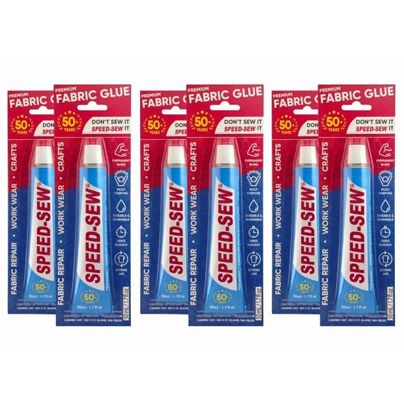 Speed Sew Fabric Glue, No-Sew Premium Fabric Adhesive for Crafts, Clothing Repair, Hemming & DIY Projects, Fast-Drying Permanent Bond, 50ml / 1.7 fl oz (6 Pack)