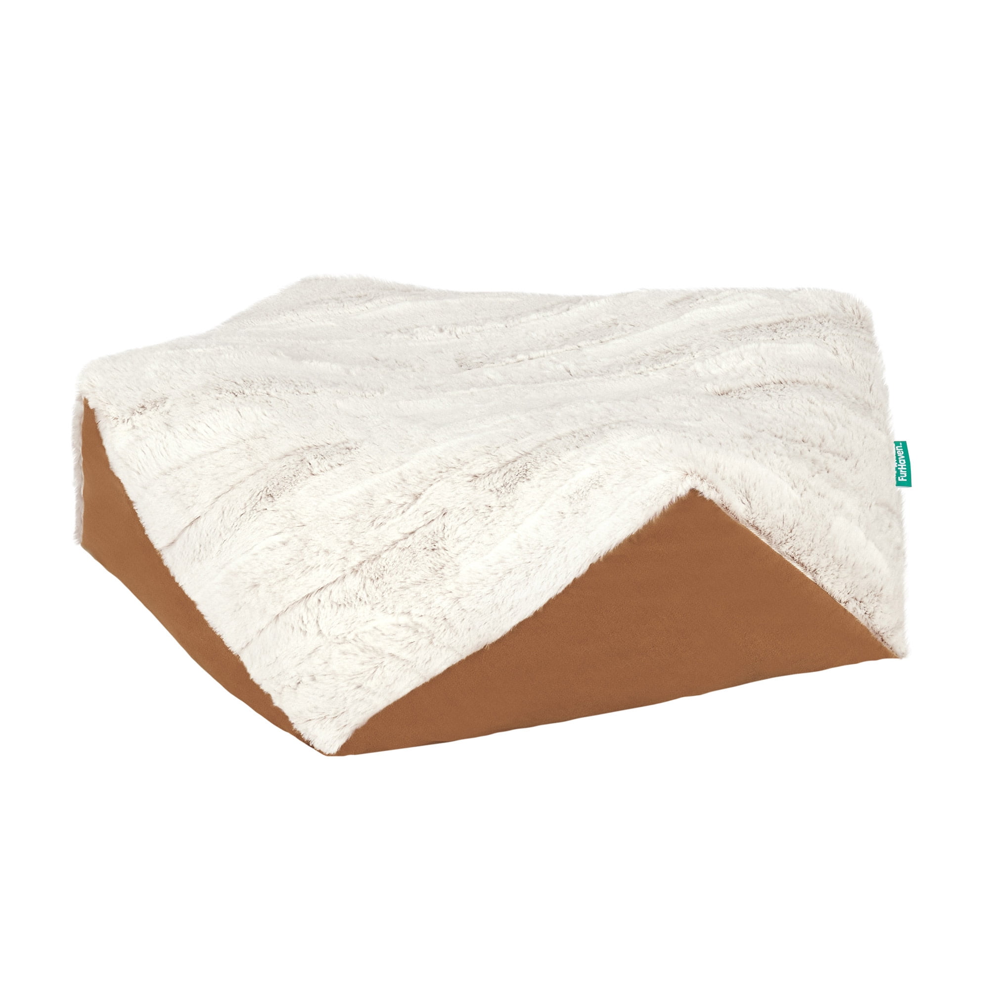 FurHaven Stone-Embossed Faux Fur Pouf Pet Bed for Dogs and Cats - Cognac, Small