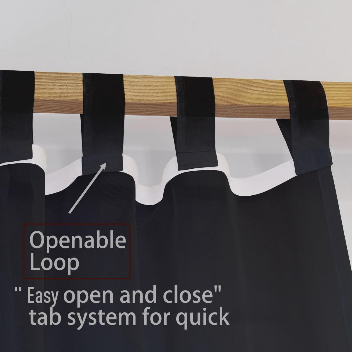 Black Bed Curtains - 8 Panels Set With Tiebacks  Easy Open & Close Tabs Quick Install For 4 Poster Or Queen Frames Romantic Touch Bedrooms