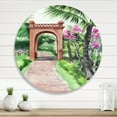 thumbnail image 2 of Designart 'Traditional Gate On Path In Tropical Oasis' Tropical Circle Metal Wall Art 23x23 - Disc of 23, 2 of 5