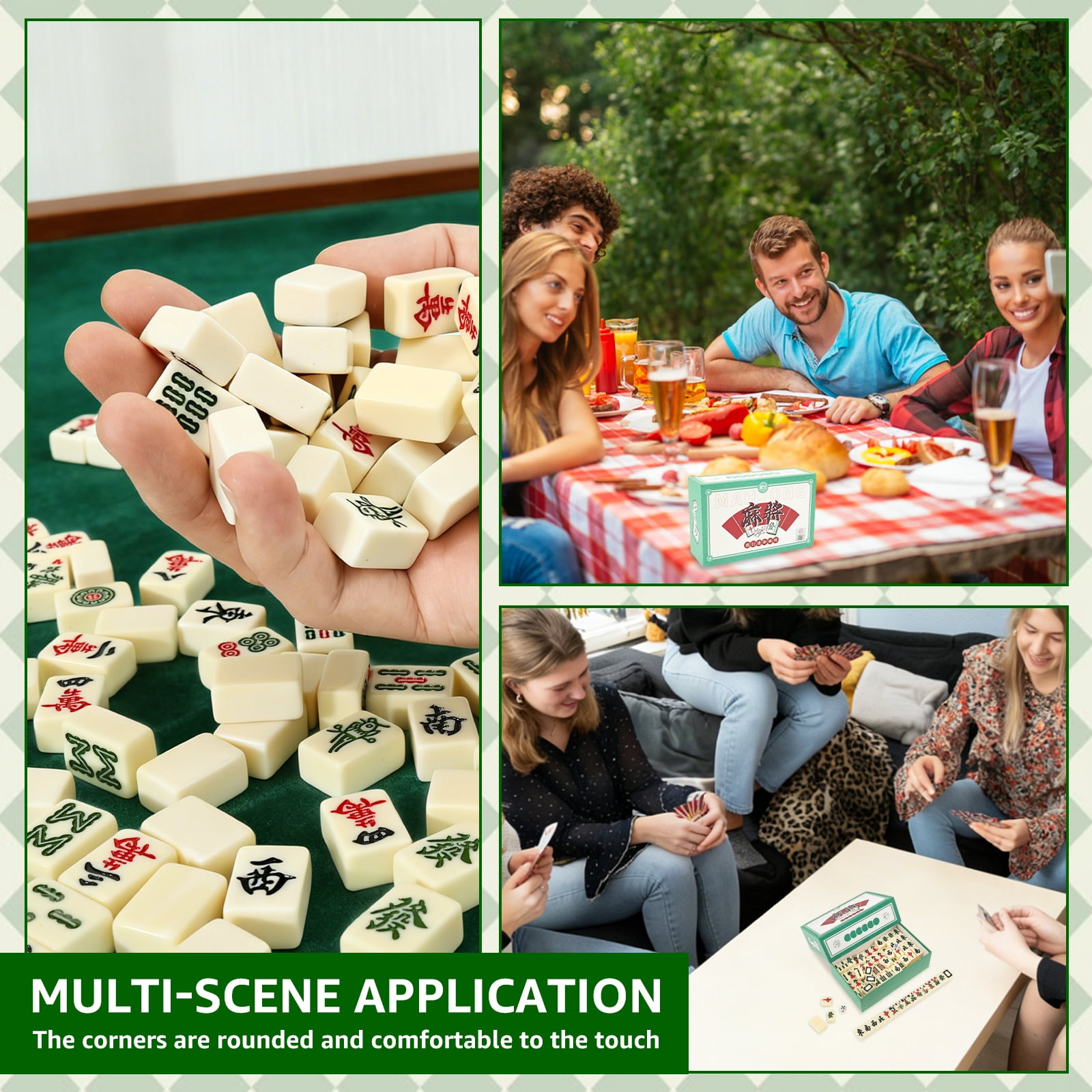 Threns Mini Mahjong Set Travel Mahjong Set Portable Chinese Traditional Board Game with 2 Dice and 146 Tiles for Leisure Travel Party Family Games