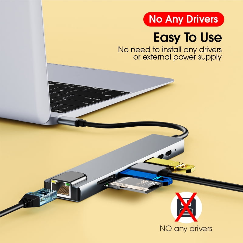 DOONJIEY  8 In 1 USB Multi Port Hub Custom Portable USB C Splitter USB OTG Card Reader Hub Ethernet Adapter