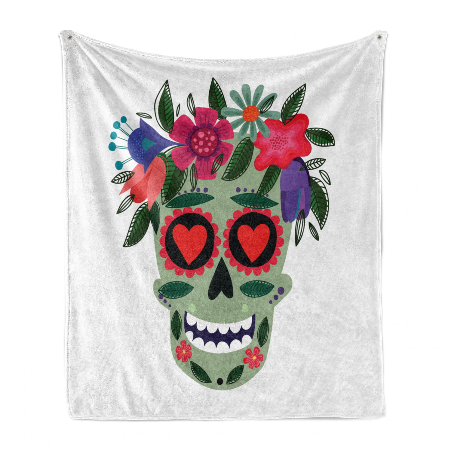 Super Soft Lightweight Blankets for All Season Skull in White Flower Wreath Flannel Fleece Throw Blanket