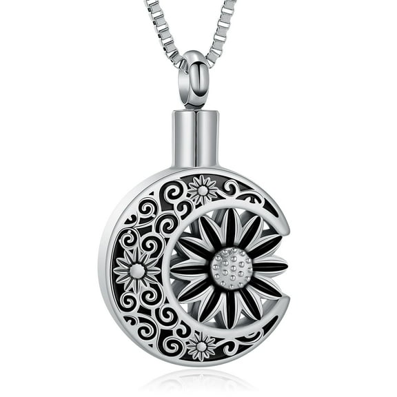 Moon Cremation Necklace Sunflower Urn Necklace for Ashes Stainless Steel Ashes Pendant for Women Men Keepsake Memorial for Jewelry