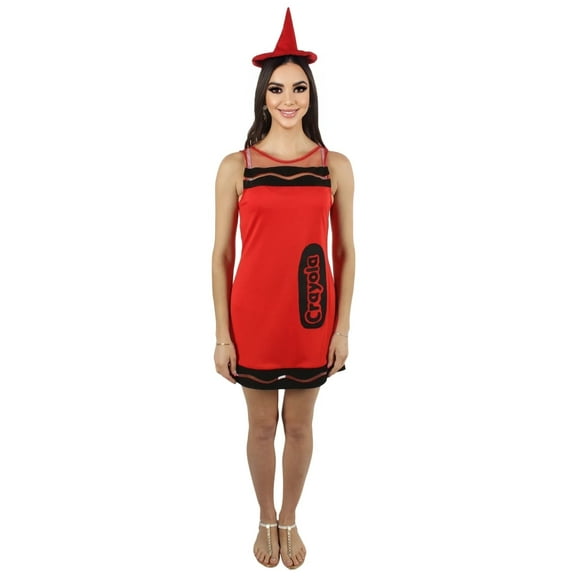 HPO| Adult Women's Crayon Costume Bundle| Red Color Options| Non-flammable Synthetic Fabric -Size-M