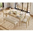 thumbnail image 3 of 6 Piece Dining Table Set for 6-8 People - Includes One Dining Table, One Upholstered Bench, 4 Cross Back Dining Chairs, Rustic Dining Set for Kitchen, Oak, 3 of 10