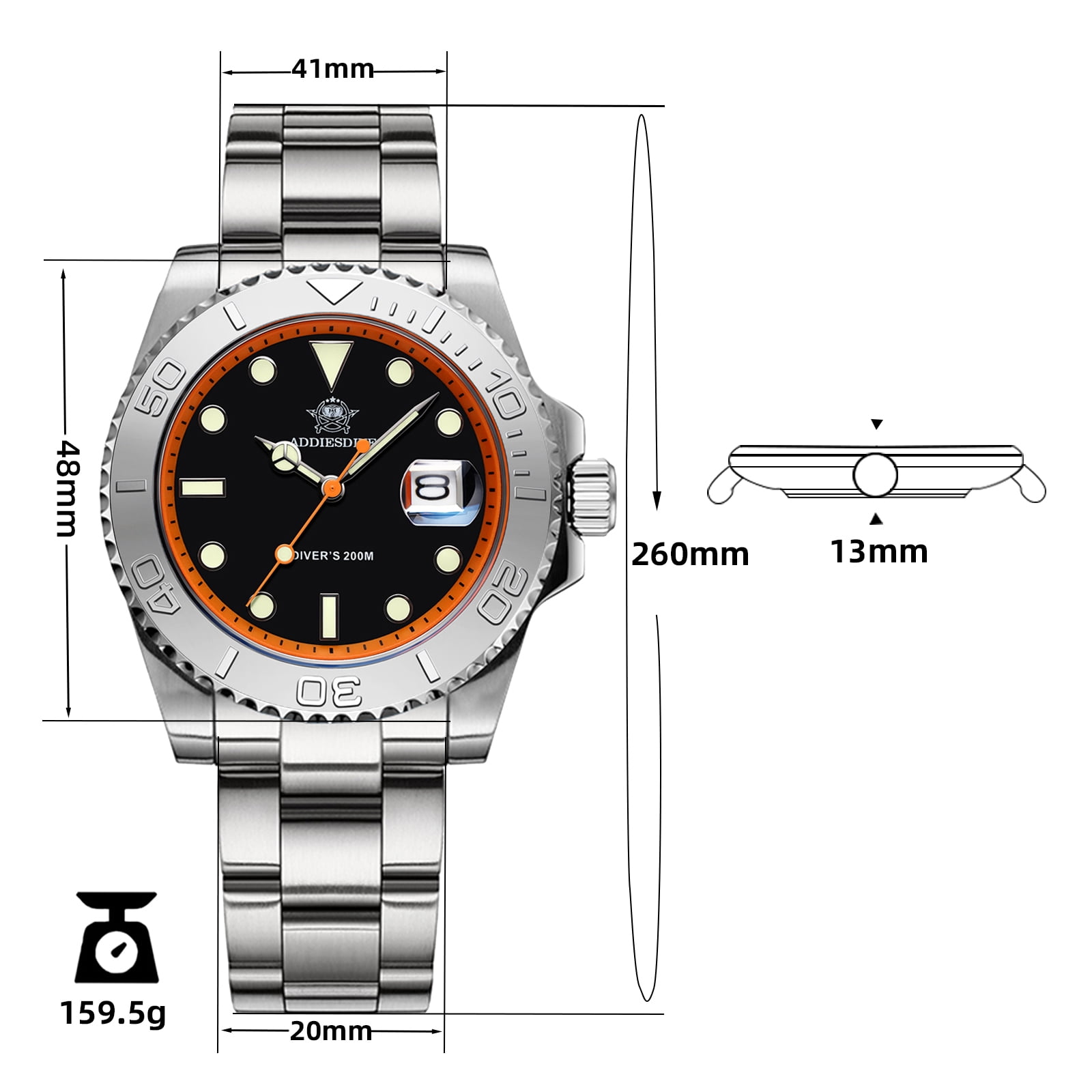 ADDIESDIVE Men’s Dive Watch 200m Waterproof - Japanese Quartz Movement, Stainless Steel with Ceramic Bezel & Super Luminous BGW9 Dive Watch for Men