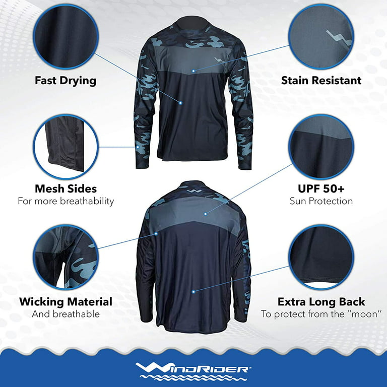 Windrider Long Sleeve Fishing Shirts for Men UPF 50+ Sun Protection with Mesh Sides Stain Resistant and Moisture Wicking, Men's, Size: 3XL, Blue