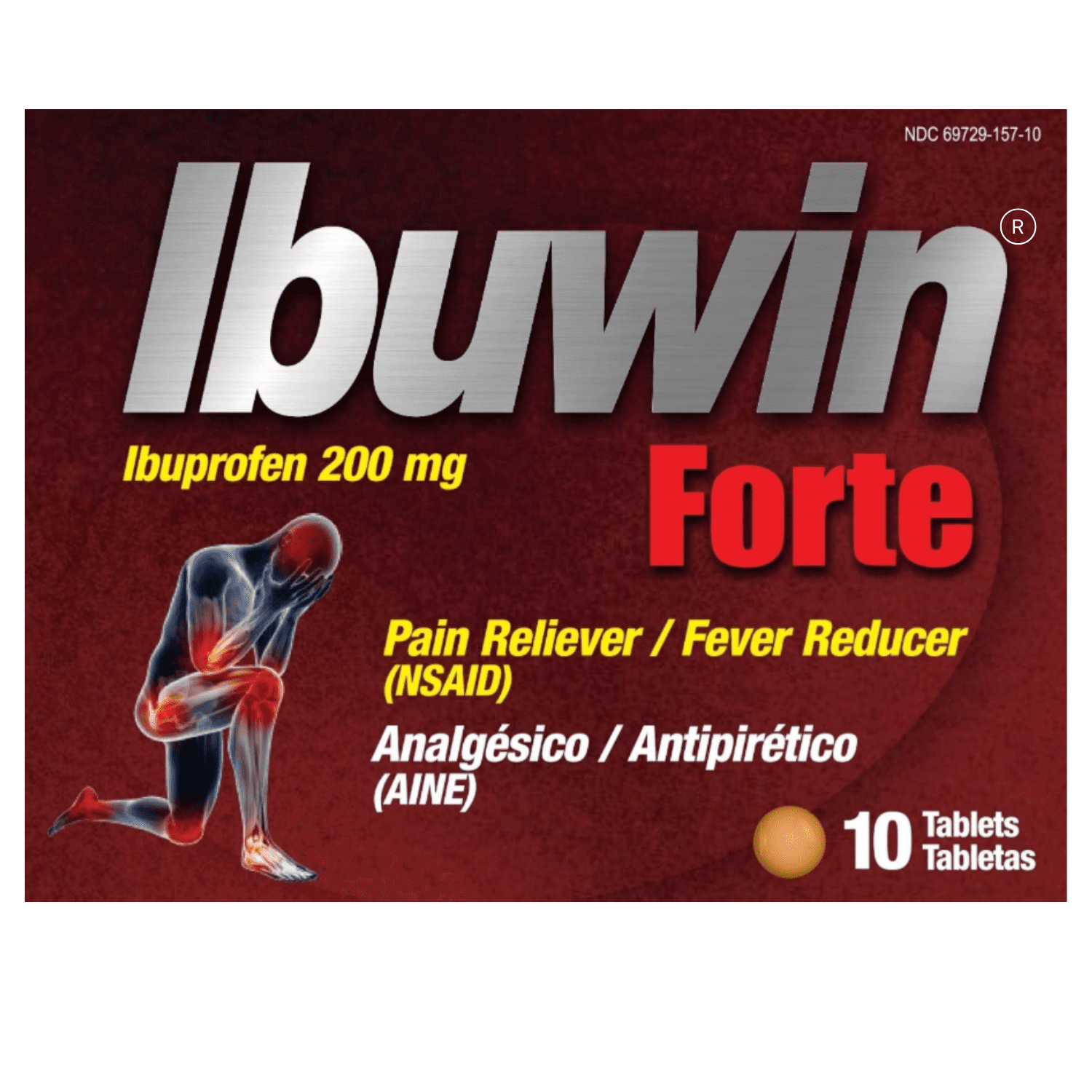 Ibuwin Forte, Fever Reducer, Headache Relief, Menstrual Pain, Tooth Aches, Muscular Aches, Arthritis, Pain & Body Aches - Includes 10 Tablets