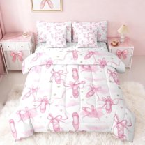 Manfei Pink Ballet Shoes Twin Bedding Sets 7-Piece, Princess Style Bedding Comforter Set