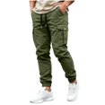 thumbnail image 5 of MXALUOB Men's Cargo Joggers Drawstring Cuffed Ankle Elastic Waist Pants with Multi Pockets Regular Fit Solid Color Pull On Trousers, 5 of 6