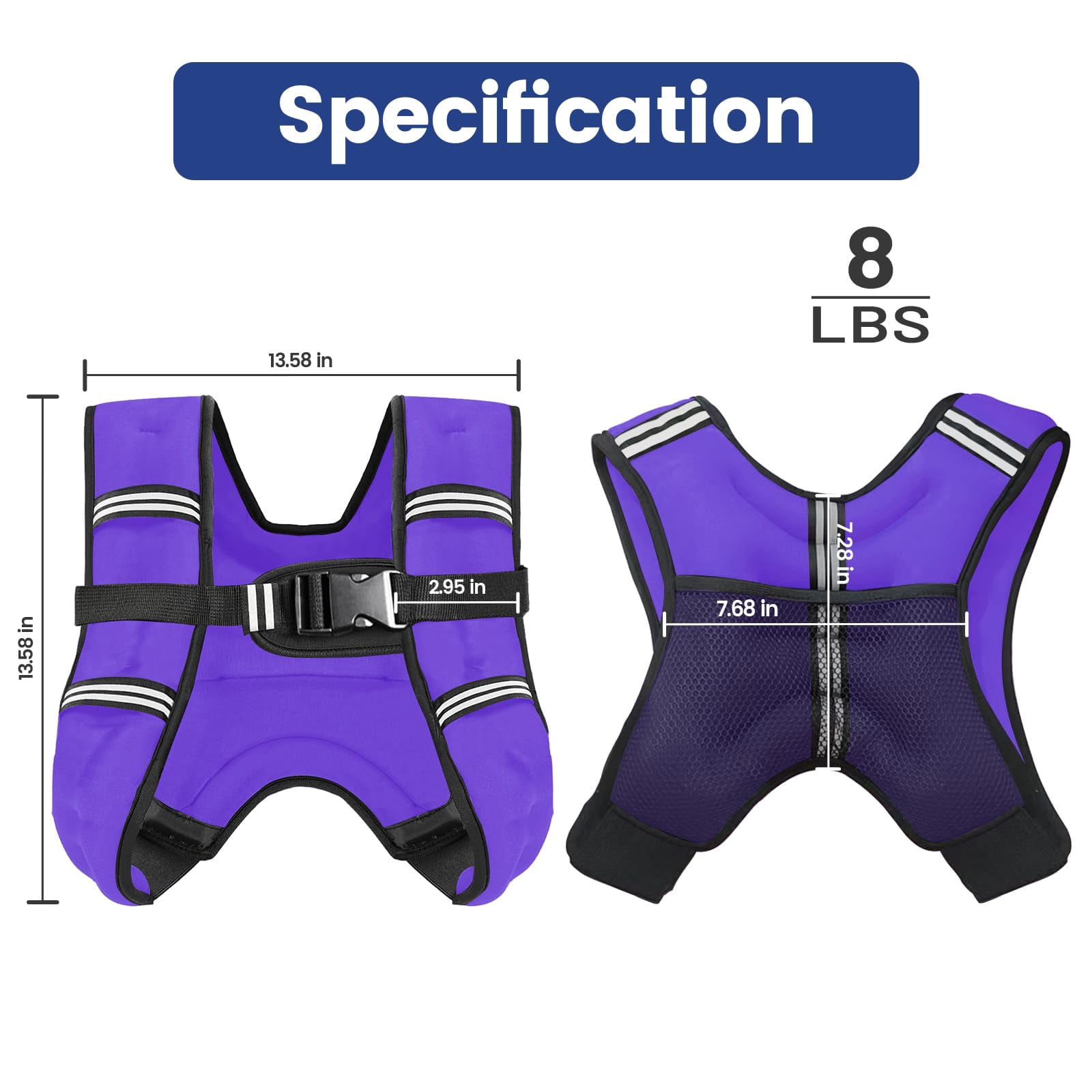 Purple 8lb Weighted Vest for Workout Strength Running Fitness