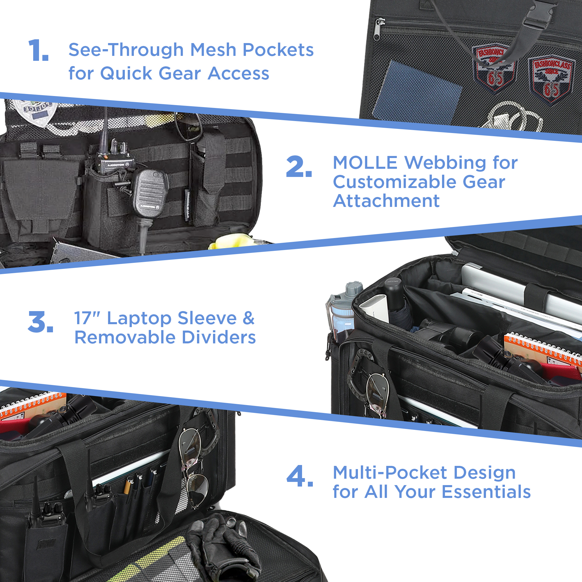 Talrizio Patrol Bag Car Front Seat Organizer for Law Enforcement, Military, and Police, Padded Sleeve for 17" Laptop, and Fits Vehicle Passenger Seat
