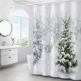 thumbnail image 2 of Cortina de ducha de cedro de invierno de 180 x 180 cm (blanca), cortina de ducha impermeable con ganchos, alta calidad, resistente al moho, fácil de limpiar, hermosa impresión, 2 of 5