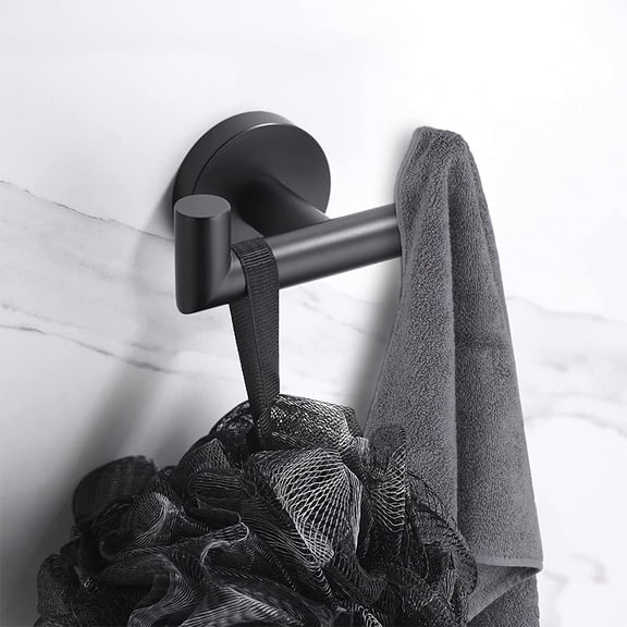 OATIPHO  Stainless Steel Double Towel Hook, Black, Bathroom and Kitchen, Wall-Mounted, Space-Saving