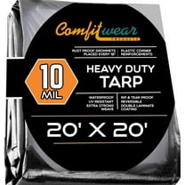 20' x 20' Heavy Duty Silver/Black Waterproof UV Blocking 10 Mil Poly Tarp Camping Boating Outdoors Waterproof Tarp