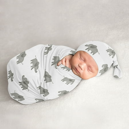 UPC: 0846480088400 | Elephant Grey and Mint Baby Cocoon and Beanie Hat Sleep Sack Set by Sweet JoJo Designs