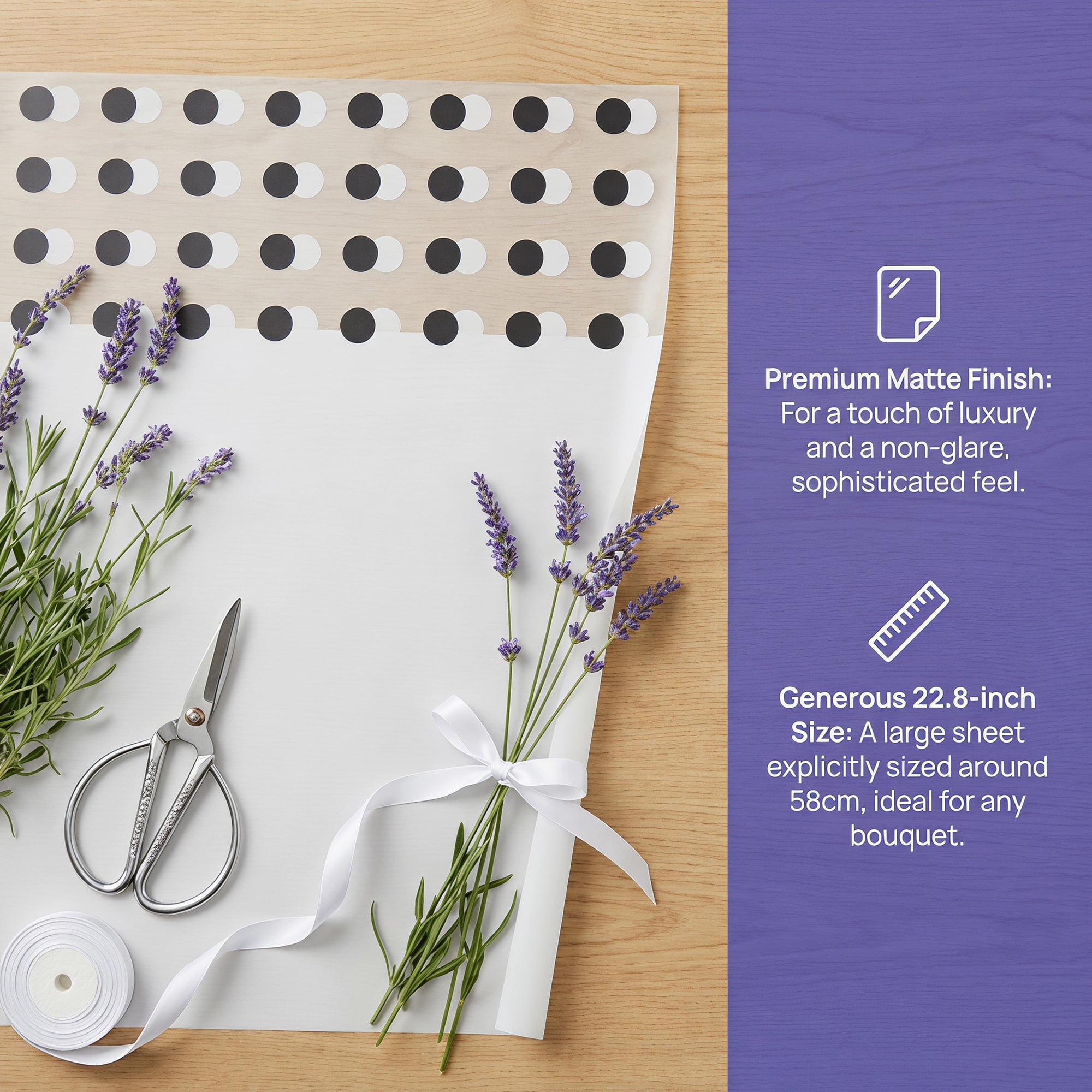 Unique Bargains Polka Dot Waterproof Flower Wrapping Paper Sheets White 22.4"x 22.4"