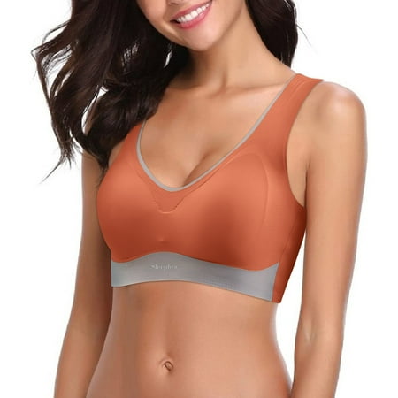 Zshosam Sports Bras for Women Large Bust Comfort Bra Everyday V Neck Soft Lightweight Womens Basic Bra Compression Bras(Orange M)