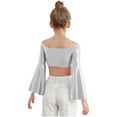 thumbnail image 2 of Miutii Kids Girls Disco Party Shirts Off-Shoulder Festival Rave Outfit Long Flared Sleeve Jazz Hip Hip Dance Crop Tops Silver 10, 2 of 7