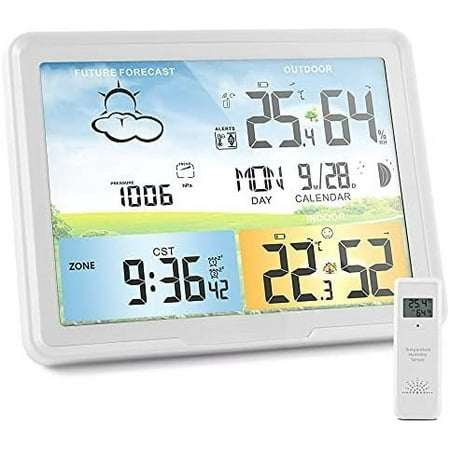 Weather Station Indoor Outdoor Weather Stations with Atomic Clock, Digital Weather , Temperature Humidity Weather Forecast Stations with Moon Phase